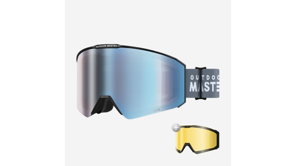 Outdoormaster FALCON Dual ZEISS Snow Goggles, Black Frame VLT 18.6% Zeiss Uniform ML Blue Frozen + VLT 91% Zeiss Yellow Lens, 844118