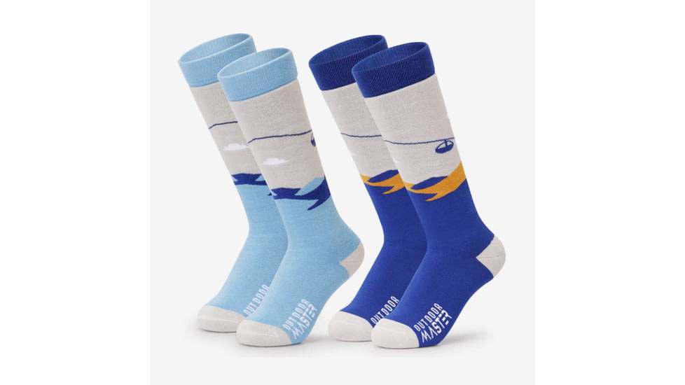 Outdoormaster Kids Ultra-soft Cotton Ski Socks 2/3 Pairs, Gray+Blue Yellow, S 2-Pair Pack, 805658
