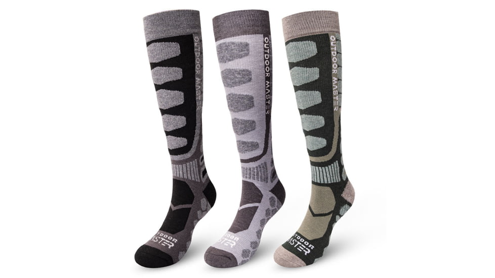 Outdoormaster Merino Wool Ski Socks 2/3 Pairs, Khaki, XL 2-Pair Pack, 604272