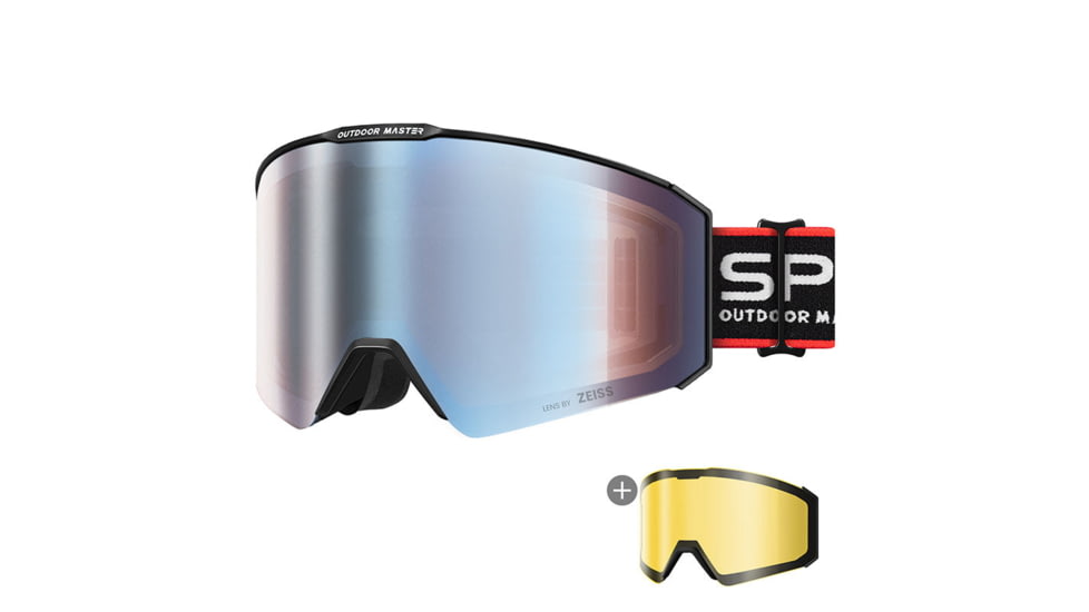 Outdoormaster OutdoorMaster x SPC Limited Edition Cylindrical Snow Goggles, Black Frame VLT 25% Zeiss Uniform Red +VLT 91% Yellow Lens, 805891