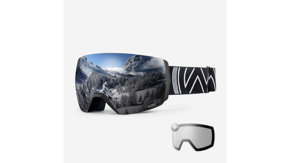 Outdoormaster ULTRA Snow Goggles + Lens Bundle, Cloudy+Storm/night, Yello Sonic Strap VLT 29% Sliver Color Optimization Lens + VLT 90% Clear Lens, 602466