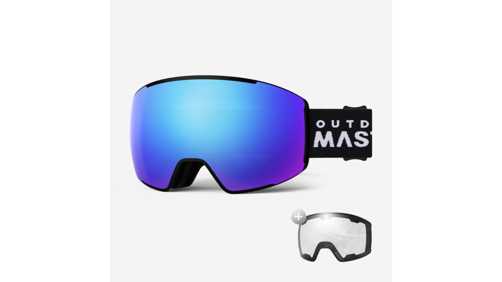 Outdoormaster VISION Snow Goggles + Lens Bundle, 1 pc Yellow Lens, Blue Strap VLT 10% Sliver Lens + Polarized Yellow Lens VLT 75%, 803555+804360