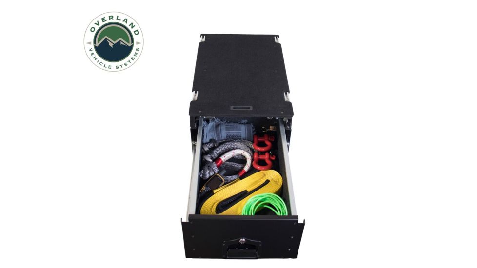 Overland Vehicle Systems Cargo Box, Slide-Out Drawer &amp; Working Station Size, Powder Coated, Black, 21010201