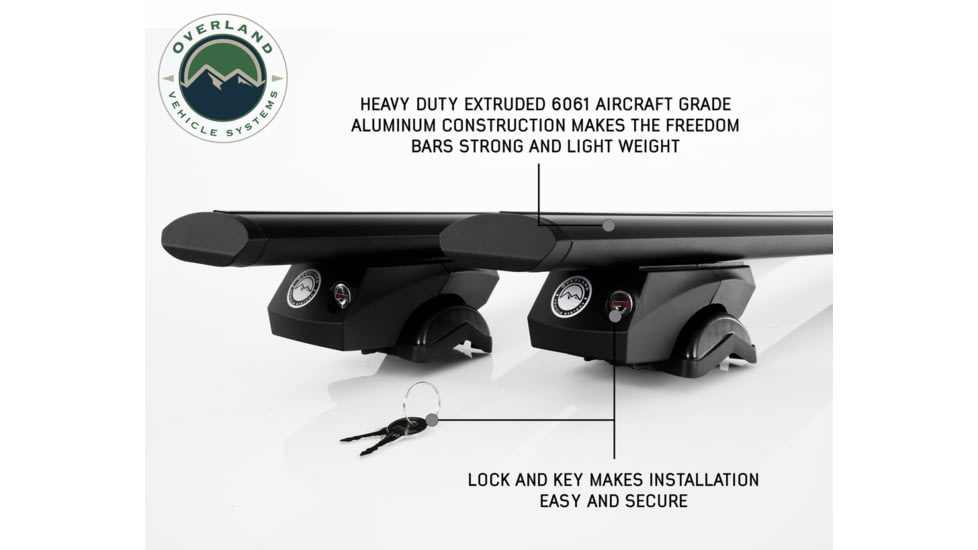 Overland Vehicle Systems FBM1 Freedom Bar Mounting Combo Kit, 4 Pieces Factory Side Rail Mount and 50in Straight Crossbars, Black, 22030107