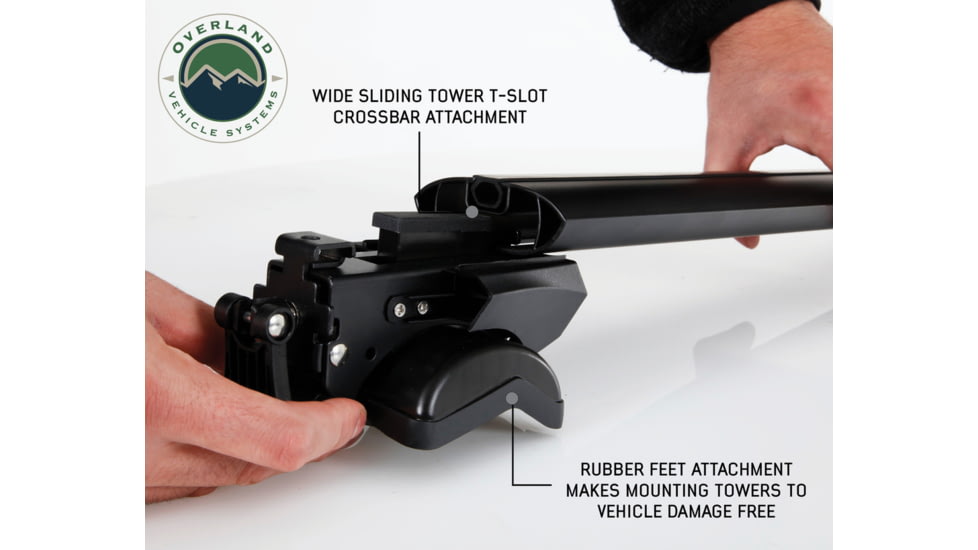 Overland Vehicle Systems FBM1 Freedom Bar Mounting Combo Kit, 4 Pieces Factory Side Rail Mount and 50in Straight Crossbars, Black, 22030107