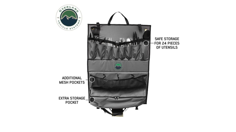 Overland Vehicle Systems Kitchen Kit - 24 Piece Cooking and Utensil Kit, Hanging Carrying Case, Grey, 21010505