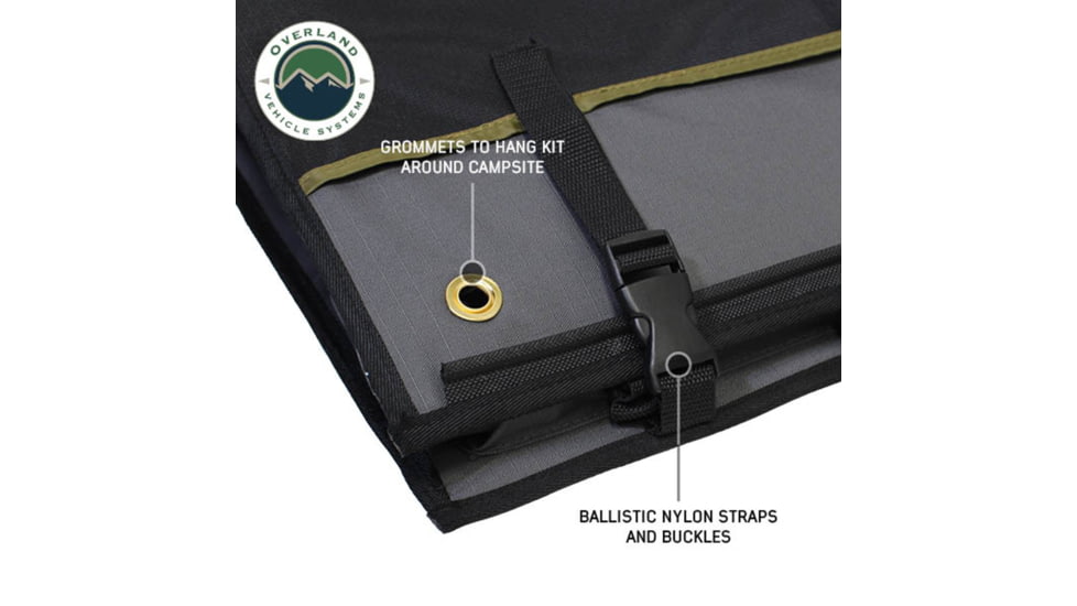 Overland Vehicle Systems Kitchen Kit - 24 Piece Cooking and Utensil Kit, Hanging Carrying Case, Grey, 21010505