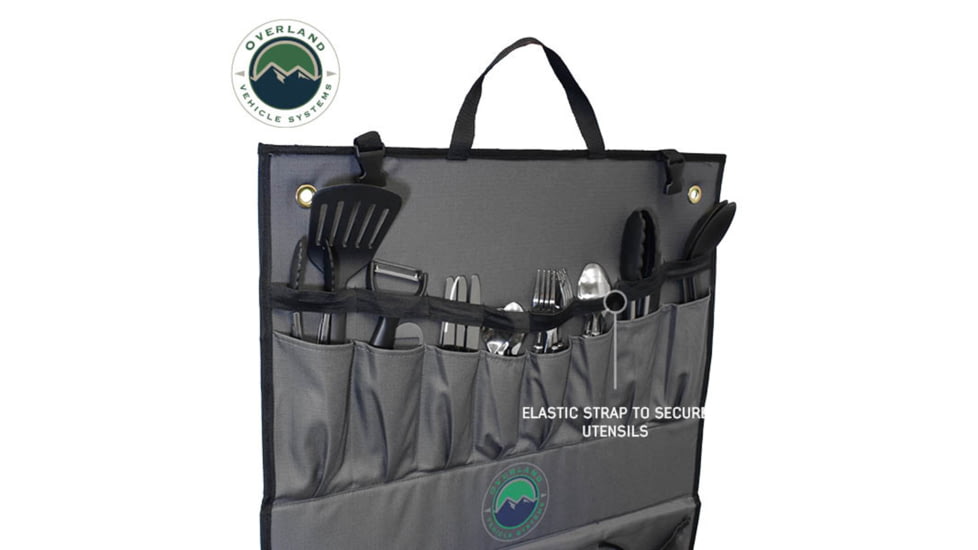 Overland Vehicle Systems Kitchen Kit - 24 Piece Cooking and Utensil Kit, Hanging Carrying Case, Grey, 21010505