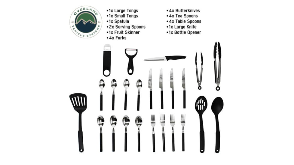 Overland Vehicle Systems Kitchen Kit - 24 Piece Cooking and Utensil Kit, Hanging Carrying Case, Grey, 21010505