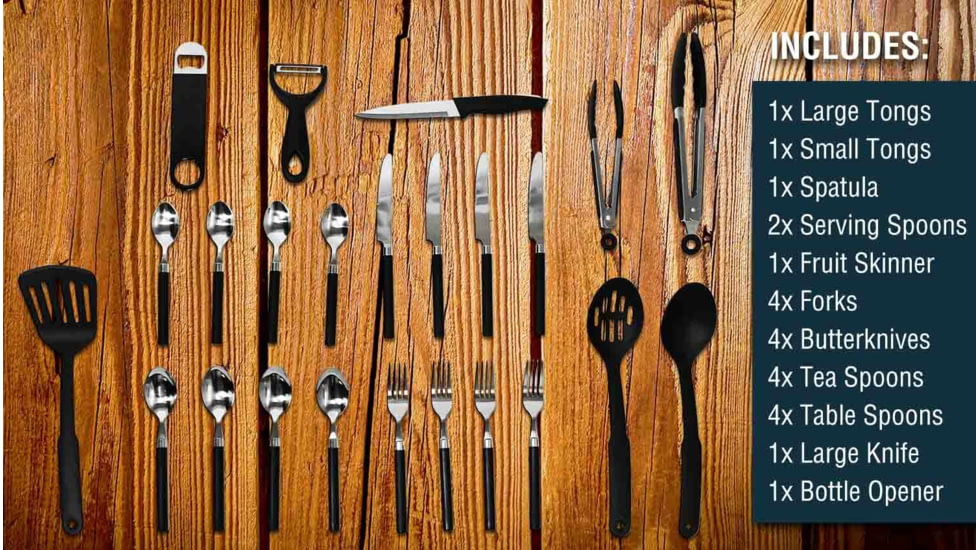 Overland Vehicle Systems Kitchen Kit - 24 Piece Cooking and Utensil Kit, Hanging Carrying Case, Grey, 21010505