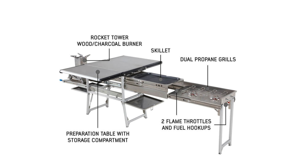 Overland Vehicle Systems Komodo Camp Kitchen, Dual Grill, Skillet, Folding Shelves, Rocket Tower, 30100001