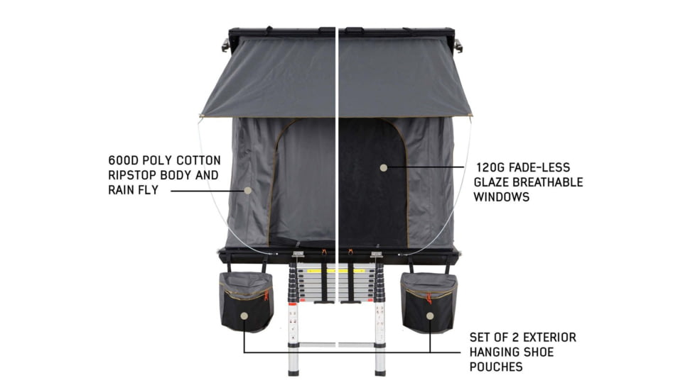 Overland Vehicle Systems Mamba 3 Clamshell Aluminum Roof Top Tent -Black Shell &amp; Grey Body, Black/Grey, 18099901