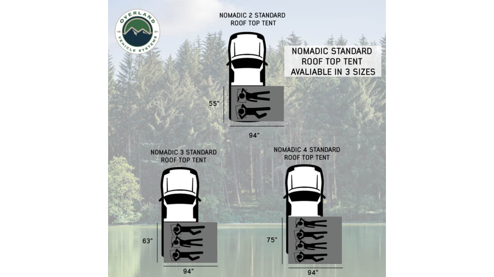 Overland Vehicle Systems N2S Nomadic 2 Standard Roof Top Tent, Gray/Green, 18429936