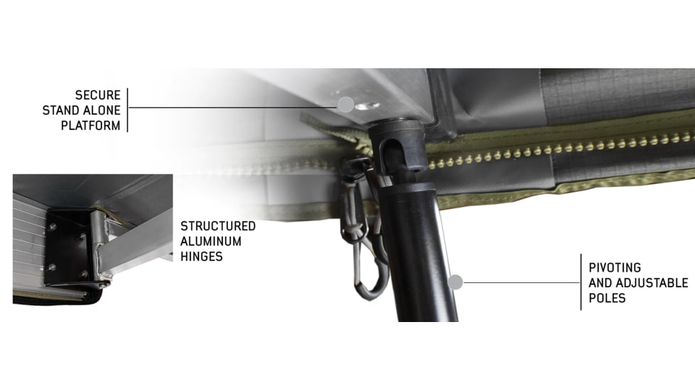 Overland Vehicle Systems Nomadic 180 Awning w/ Bracket Kit and Extended Poles For Mid to High Roof Line Vans, Dark Gray, 19609908