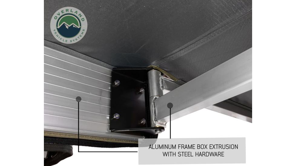 Overland Vehicle Systems Nomadic 180 Awning w/ Bracket Kit and Extended Poles For Mid to High Roof Line Vans, Dark Gray, 19609908