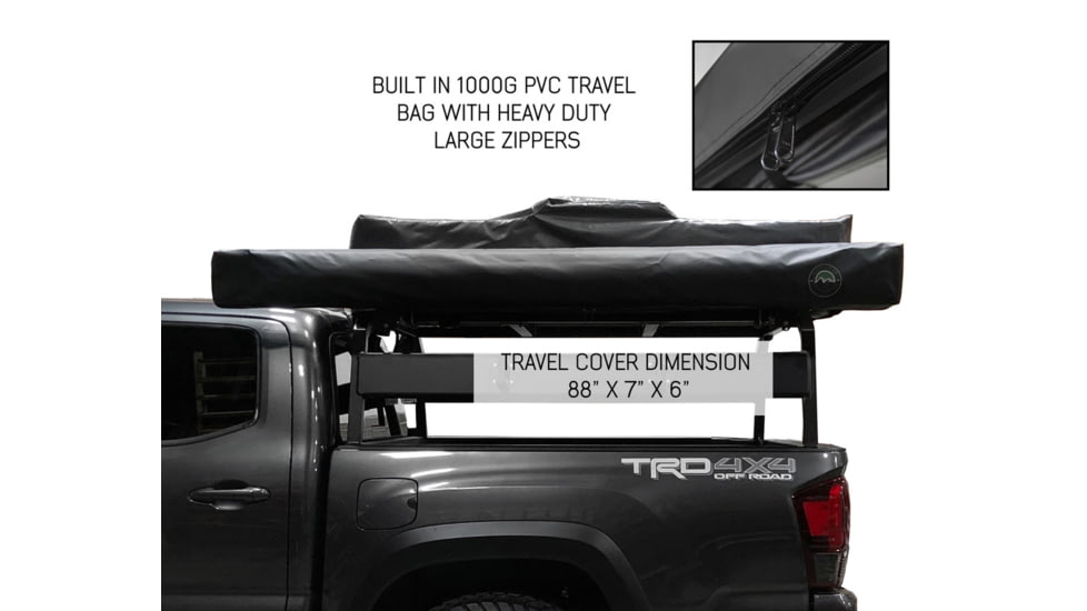 Overland Vehicle Systems Nomadic 270 Driver Roof Top Awning w/ Bracket Kit and Extended Poles For Mid to High Roof Line Vans, Dark Gray, 19519908