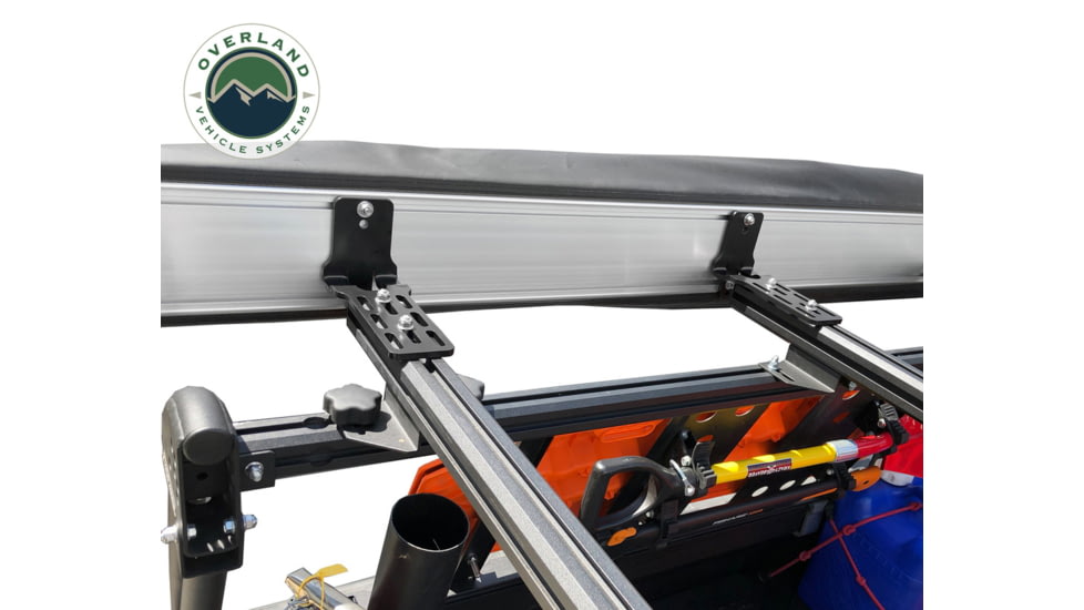 Overland Vehicle Systems Nomadic 270 Driver Roof Top Awning w/ Bracket Kit and Extended Poles For Mid to High Roof Line Vans, Dark Gray, 19519908