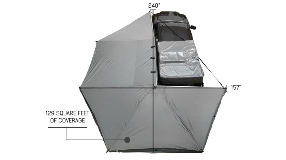 Overland Vehicle Systems Nomadic 270 Driver Roof Top Awning w/ Bracket Kit and Extended Poles For Mid to High Roof Line Vans, Dark Gray, 19519908