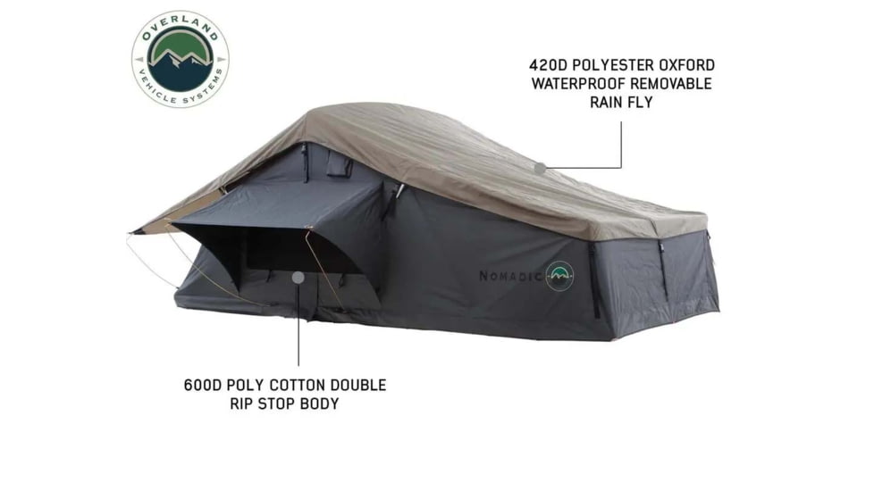 Overland Vehicle Systems Nomadic 4 Extended Roof Top Tent, 4 Person, w/ Annex Base, Dark Gray/Green, 75 x 122 x 51 in, 18141936