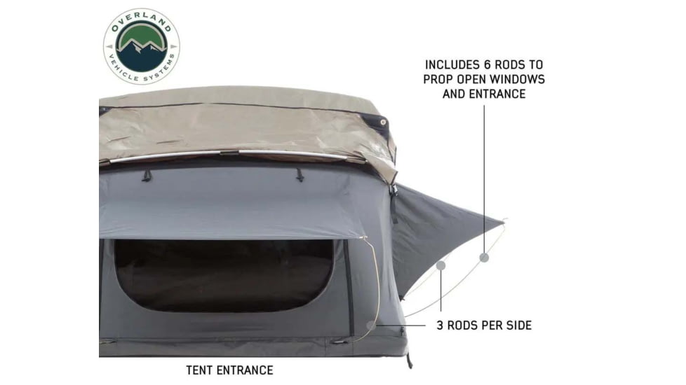Overland Vehicle Systems Nomadic 4 Extended Roof Top Tent, 4 Person, w/ Annex Base, Dark Gray/Green, 75 x 122 x 51 in, 18141936