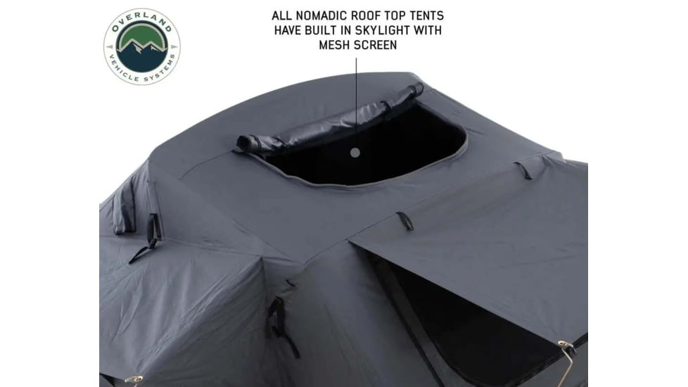 Overland Vehicle Systems Nomadic 4 Extended Roof Top Tent, 4 Person, w/ Annex Base, Dark Gray/Green, 75 x 122 x 51 in, 18141936