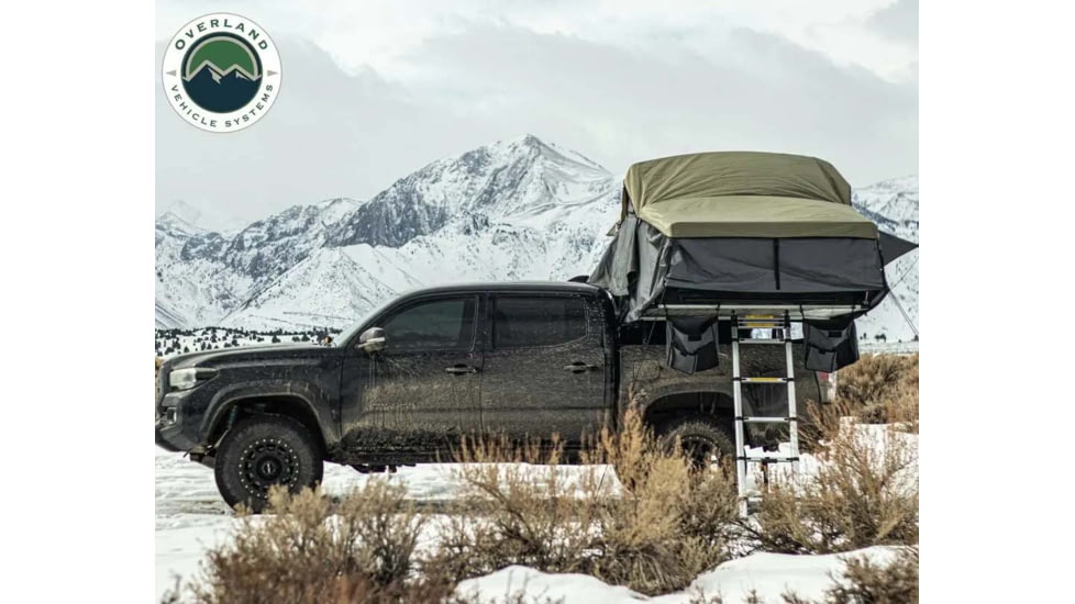 Overland Vehicle Systems Nomadic 4 Extended Roof Top Tent, 4 Person, w/ Annex Base, Dark Gray/Green, 75 x 122 x 51 in, 18141936