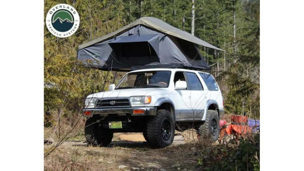 Overland Vehicle Systems Nomadic 4 Extended Roof Top Tent, 4 Person, w/ Annex Base, Dark Gray/Green, 75 x 122 x 51 in, 18141936