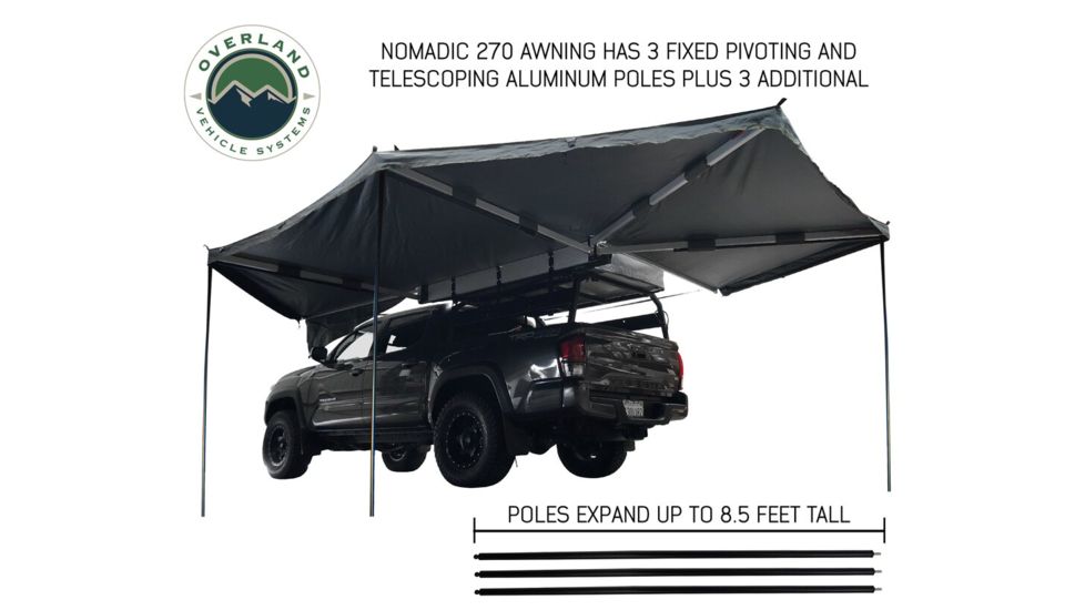 Overland Vehicle Systems Nomadic Awning 270 Cover, Driver Side, Dark Gray/Black, 240 x 157 x 88.5 in, 19519907