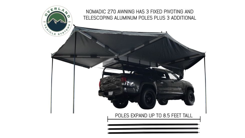 Overland Vehicle Systems Nomadic Awning 270 Cover, Passenger Side, Dark Gray/Black, 240 x 157 x 88.5 in, 19529907