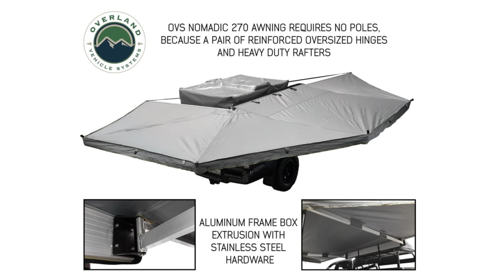 Overland Vehicle Systems Nomadic Awning 270 Degree and Wall 1, 2, &amp; 3, w/Mounting Brackets, Passenger Side, Dark Gray, 19549907