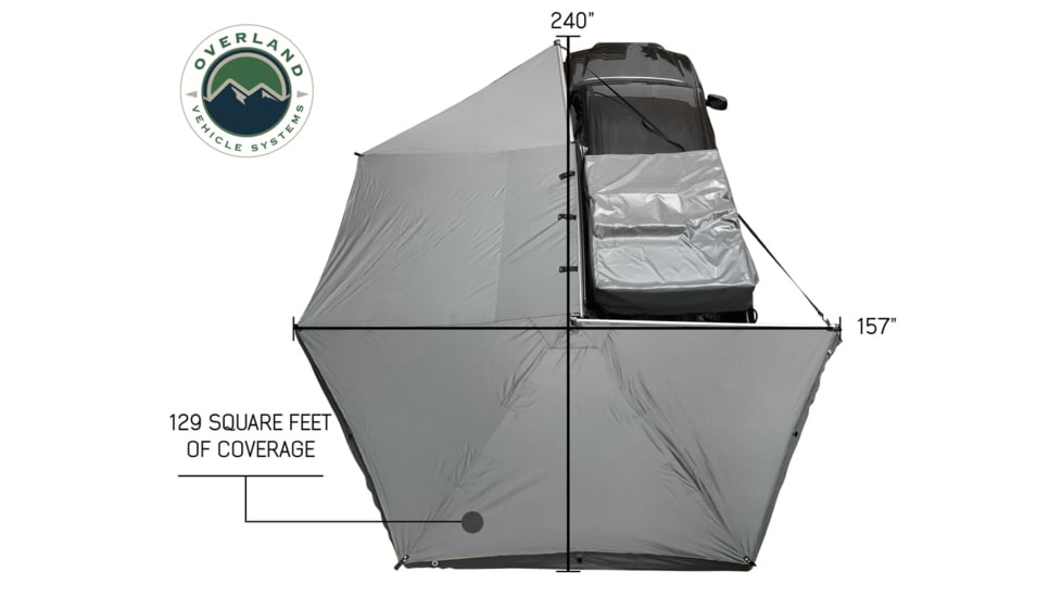 Overland Vehicle Systems Nomadic Awning 270 Degree Awning and Wall 1, 2, &amp; 3, w/Mounting Brackets, Driverside, Dark Gray, 19539907