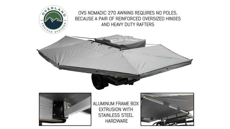 Overland Vehicle Systems Nomadic Awning 270 Degree Awning and Wall 1, 2, &amp; 3, w/Mounting Brackets, Driverside, Dark Gray, 19539907