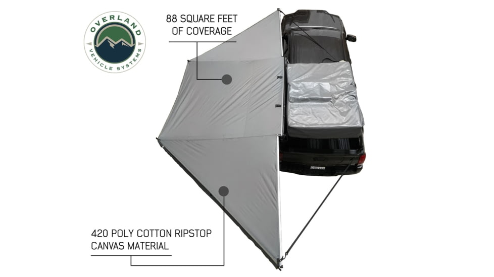 Overland Vehicle Systems Nomadic Awning Tent 180 Degree 88 SF of Shelter With Zip In Wall, Dark Gray, 19619907