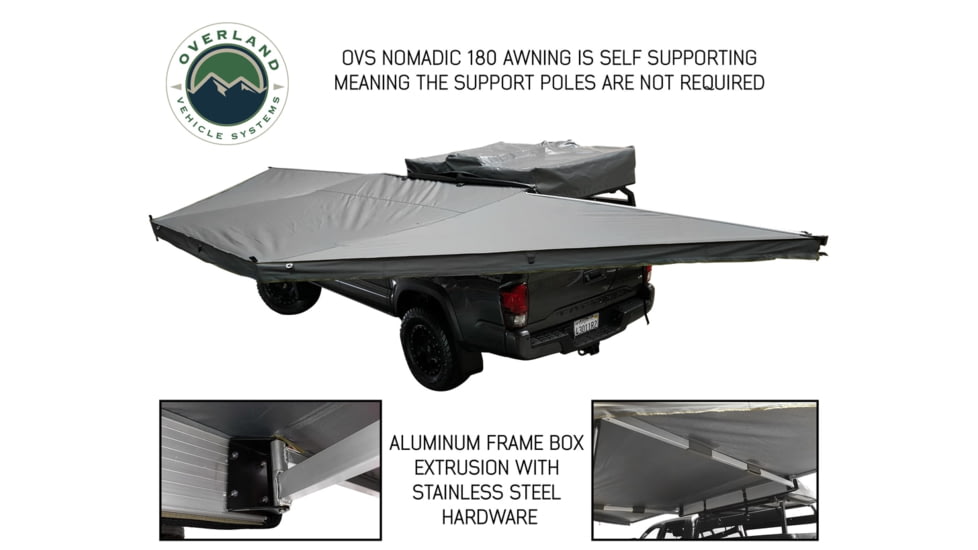 Overland Vehicle Systems Nomadic Awning Tent 180 Degree 88 SF of Shelter With Zip In Wall, Dark Gray, 19619907