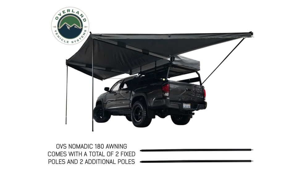 Overland Vehicle Systems Nomadic Awning Tent 180 Degree 88 SF of Shelter With Zip In Wall, Dark Gray, 19619907
