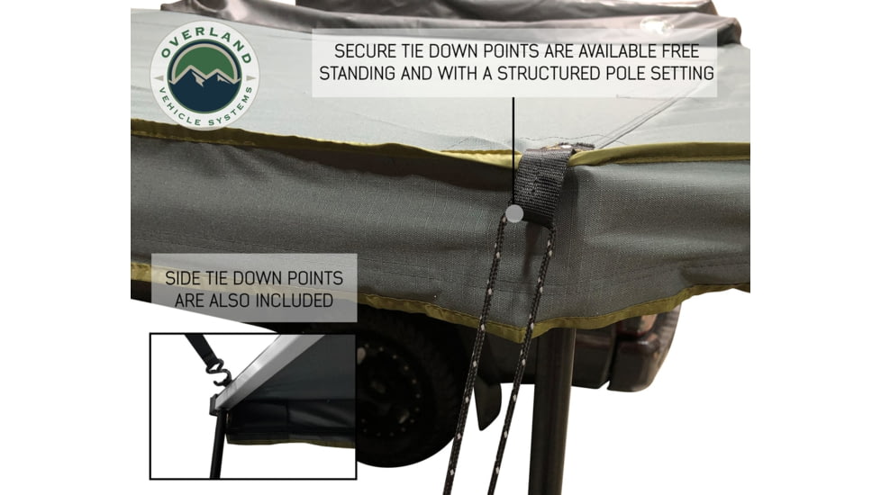 Overland Vehicle Systems Nomadic Awning Tent 180 Degree 88 SF of Shelter With Zip In Wall, Dark Gray, 19619907