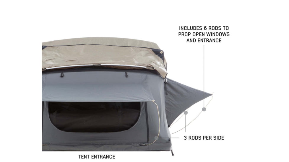 Overland Vehicle Systems Nomadic Extended Roof Top Tent w/ Green Rain Fly and Black Cover - 4+ Person, 4 Season, Dark Gray/Green, 18149936