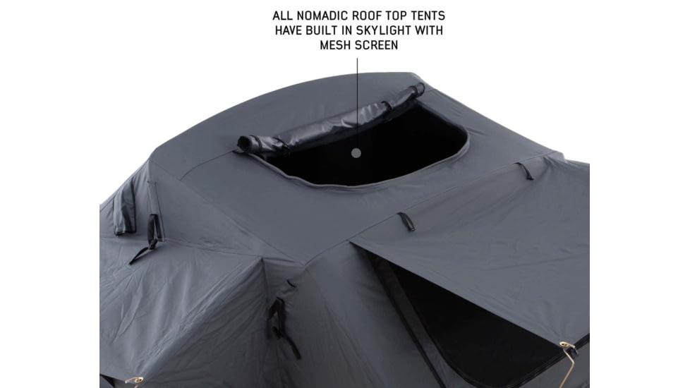 Overland Vehicle Systems Nomadic Extended Roof Top Tent w/ Green Rain Fly and Black Cover - 4+ Person, 4 Season, Dark Gray/Green, 18149936
