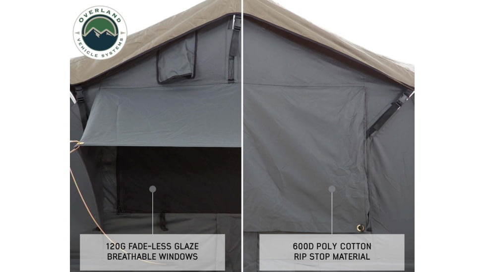 Overland Vehicle Systems Nomadic Extended Roof Top Tent w/ Green Rain Fly and Black Cover - 4+ Person, 4 Season, Dark Gray/Green, 18149936