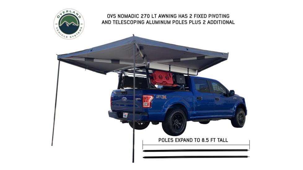 Overland Vehicle Systems Nomadic LT 270 Awning &amp; Wall 1, 2, &amp; Mounting Brackets - Passenger Side, Grey/Green, 19589907