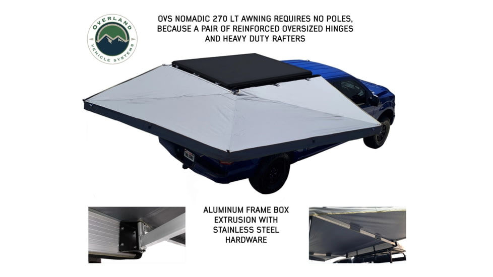 Overland Vehicle Systems Nomadic LT 270 Awning &amp; Wall 1, 2, &amp; Mounting Brackets - Passenger Side, Grey/Green, 19589907