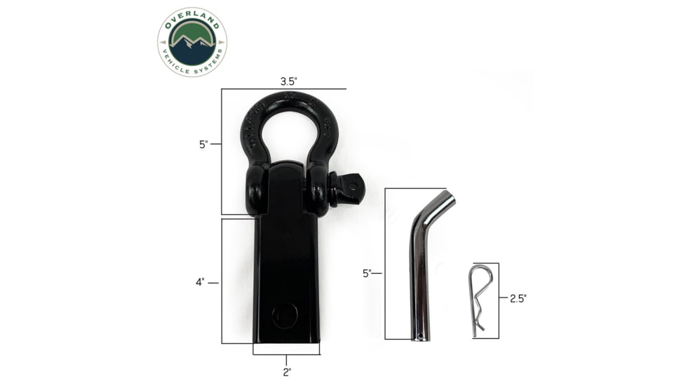 Overland Vehicle Systems Receiver Mount Recovery Shackle, 3/4in, 4.75 Ton, Black, 19109901