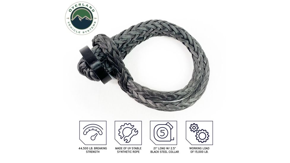Overland Vehicle Systems Soft Shackle, 5/8in, 44500 lbs, w/ Collar, Gray, 22 in, 19159919