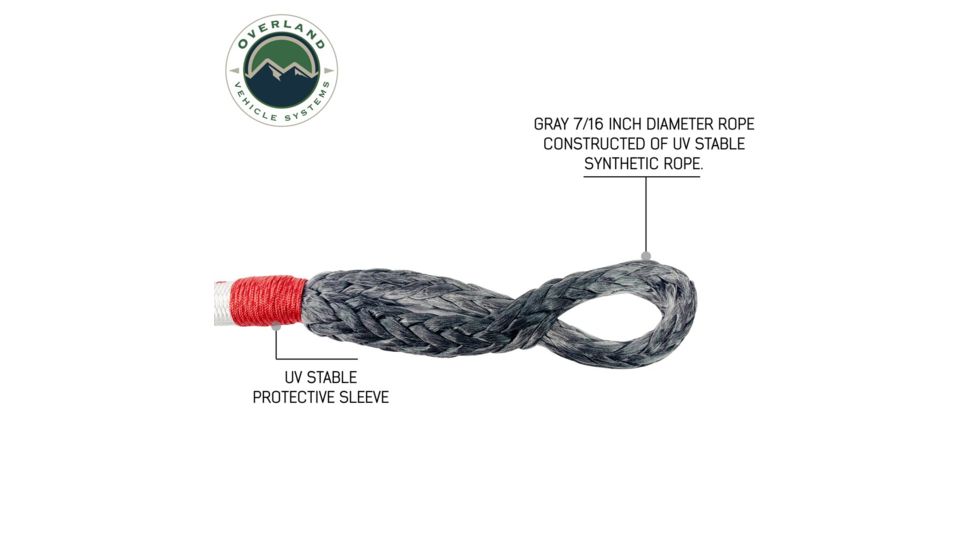 Overland Vehicle Systems Soft Shackle, 7/16in, 41000 lbs, w/ Loop &amp; Abrassive Sleeve, White/Red, 23 in, 19129903