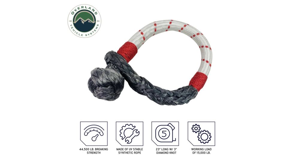 Overland Vehicle Systems Soft Shackle, 7/16in, 41000 lbs, w/ Loop &amp; Abrassive Sleeve, White/Red, 23 in, 19129903