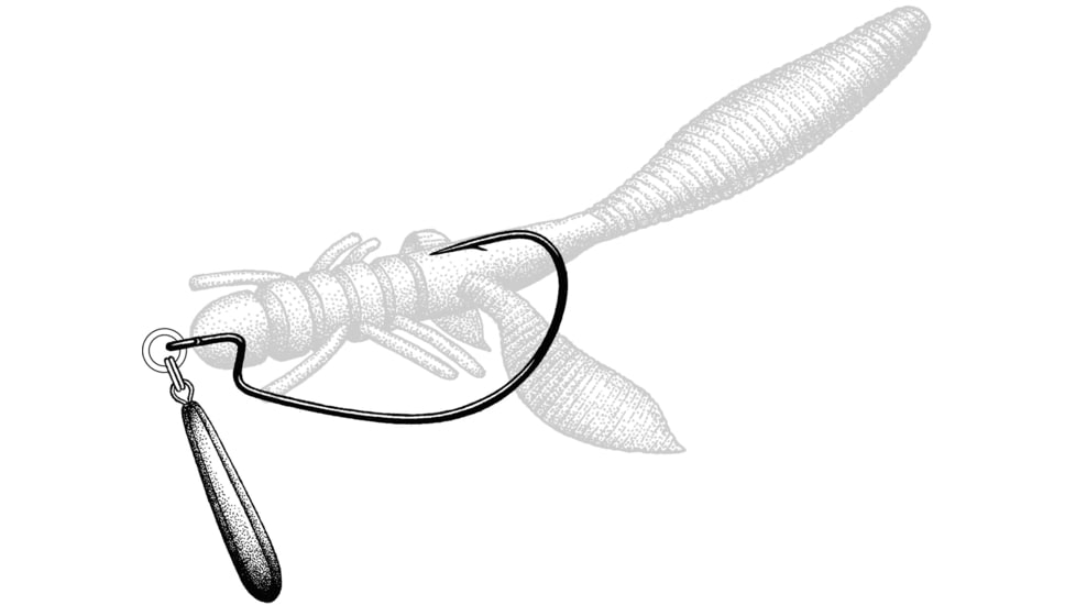 Owner Hooks JigRig Soft Plastic Hook with Tungsten Weight, 3/16oz, Needle Point, Z Bend, Light Wire, Black Chrome, Size 3/0, 2 Per Pack, 5117-033