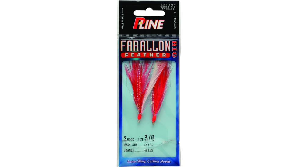P-Line Farallon Feather 2 Hooks, 3/0, Red/White, FF-3/0-RED/WHT
