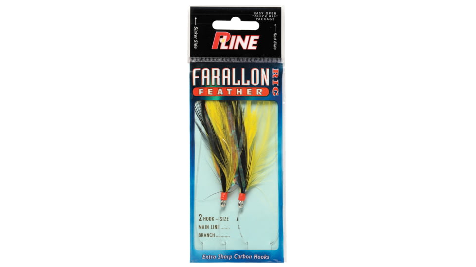 P-Line Farallon Feather 2 Hooks, 3/0, Yellow/Black, FF-3/0-YL/BLK