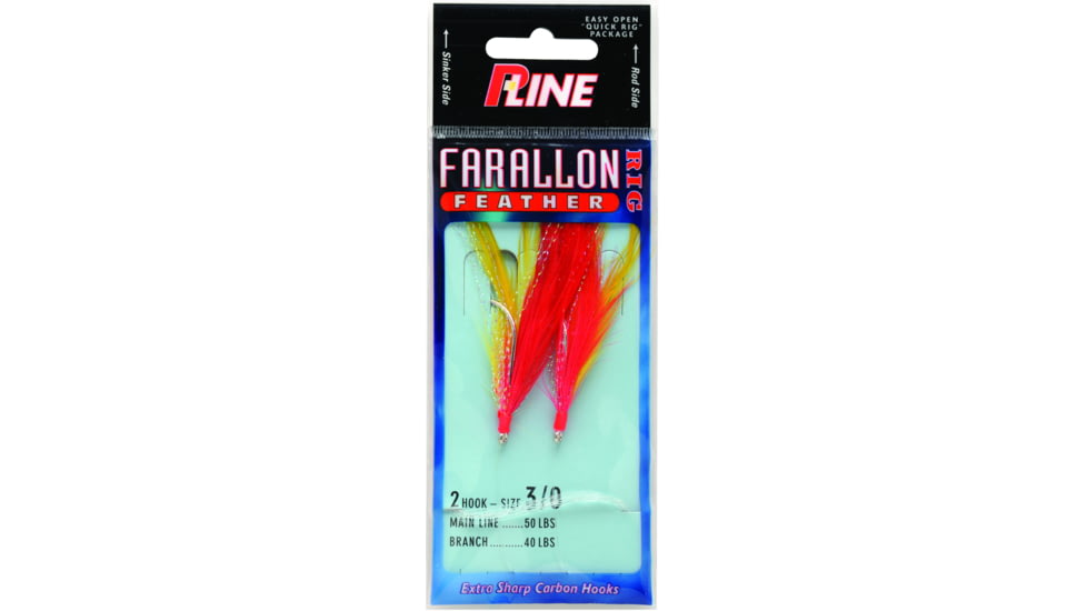 P-Line Farallon Feather, 2 Hooks, 5/0, Yellow/Red, FF-5/0-YL/RD