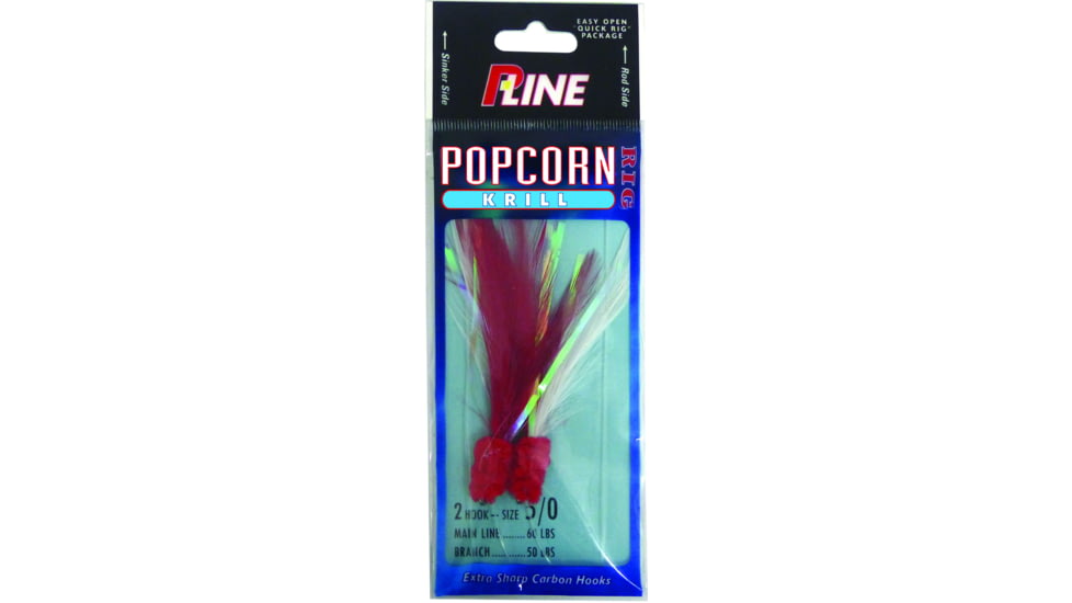 P-Line Popcorn Krill Rig, 2-Hook, 5/0, Pink Head Pink / White Feathers, PPK5/0-P/W